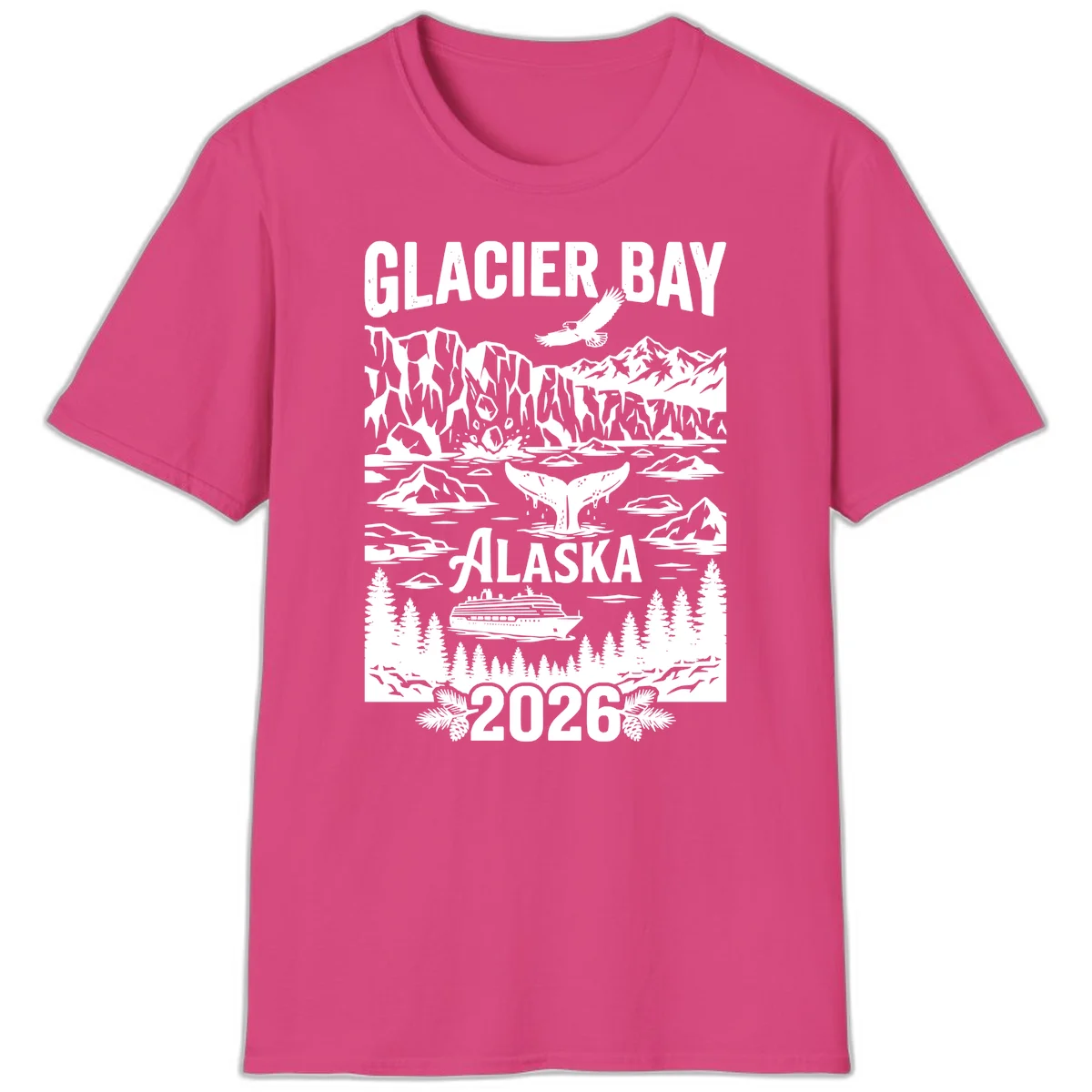 Glacier Bay Alaska Cruise 2026 T-Shirt in Heliconia