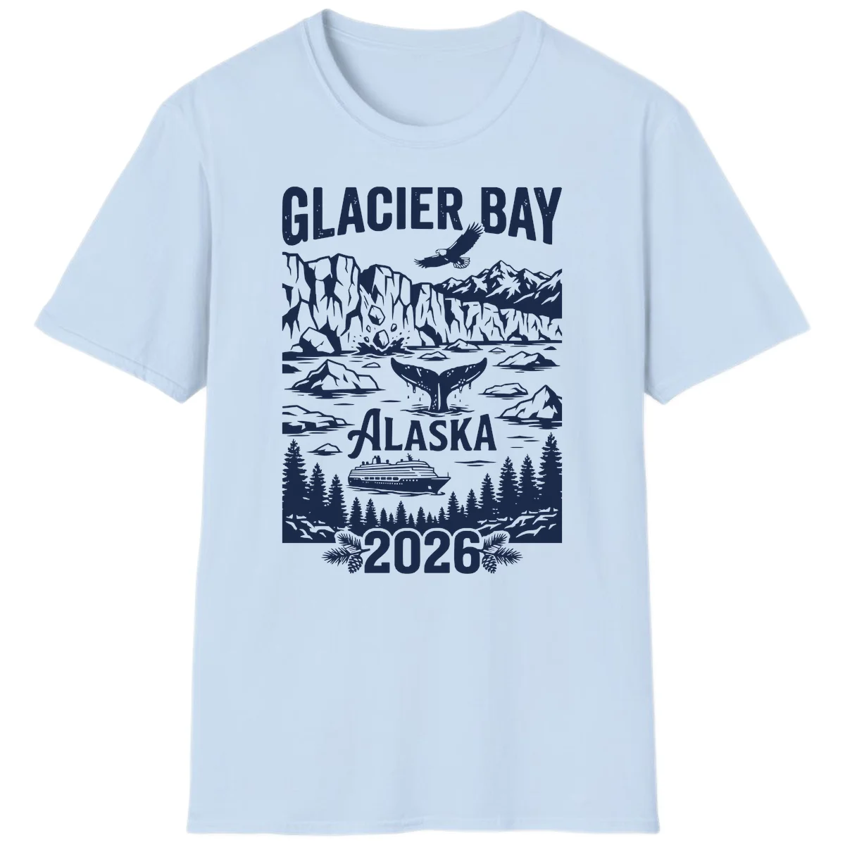 Glacier Bay Alaska Cruise 2026 T-Shirt in Light Blue