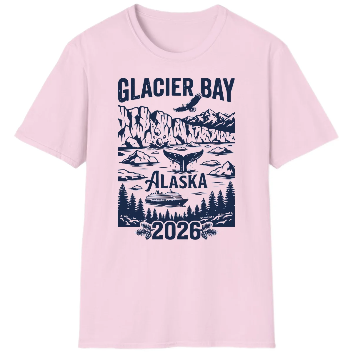 Glacier Bay Alaska Cruise 2026 T-Shirt in Light Pink
