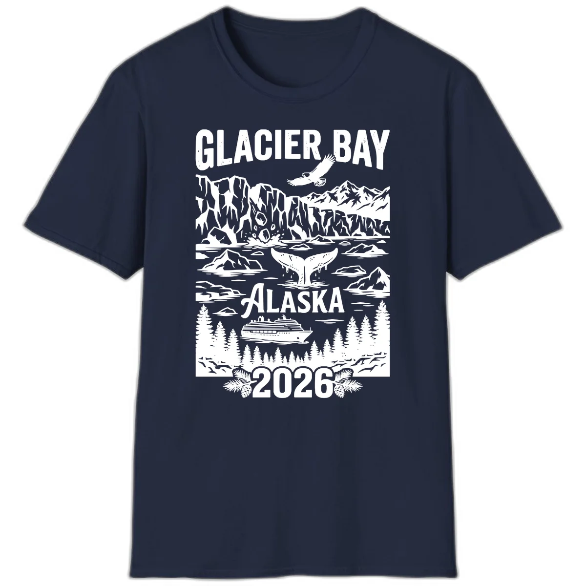Glacier Bay Alaska Cruise 2026 T-Shirt in Navy