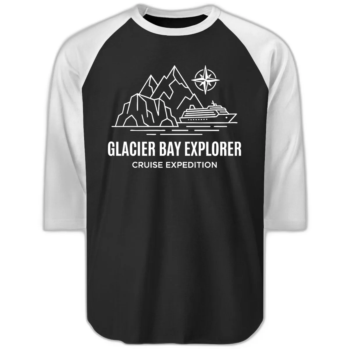 Glacier Bay Explorer Cruise Expedition Raglan 3/4 Sleeve in Black White