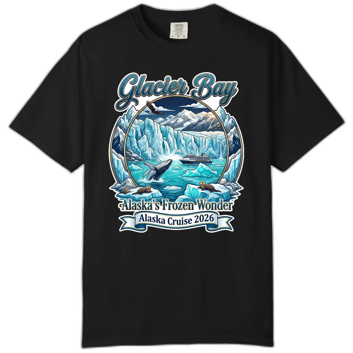 Glacier Bay Alaska's Frozen Wonder Comfort Color Tee in Black