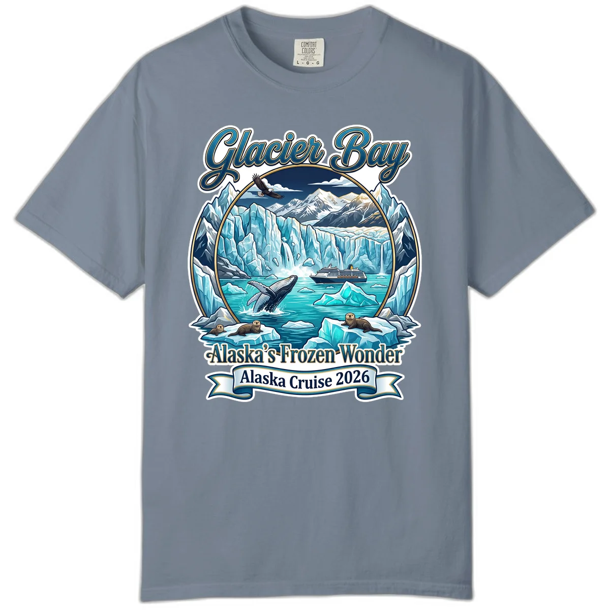Glacier Bay Alaska's Frozen Wonder Comfort Color Tee in Blue Jean
