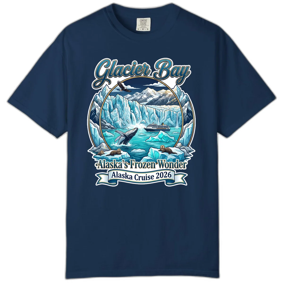 Glacier Bay Alaska's Frozen Wonder Comfort Color Tee in Navy