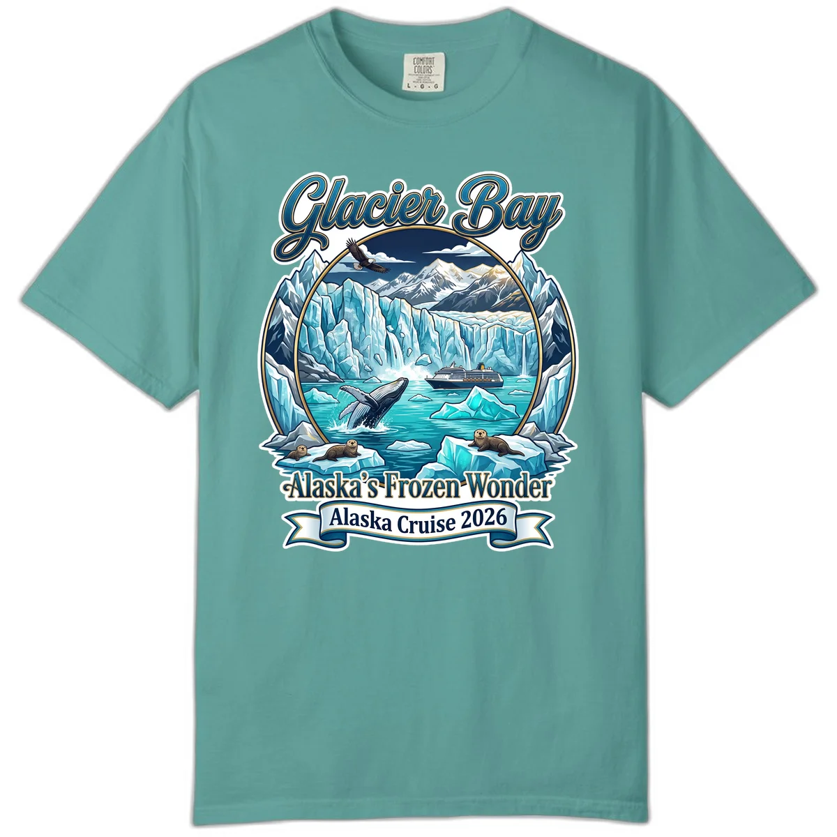 Glacier Bay Alaska's Frozen Wonder Comfort Color Tee in Seafoam