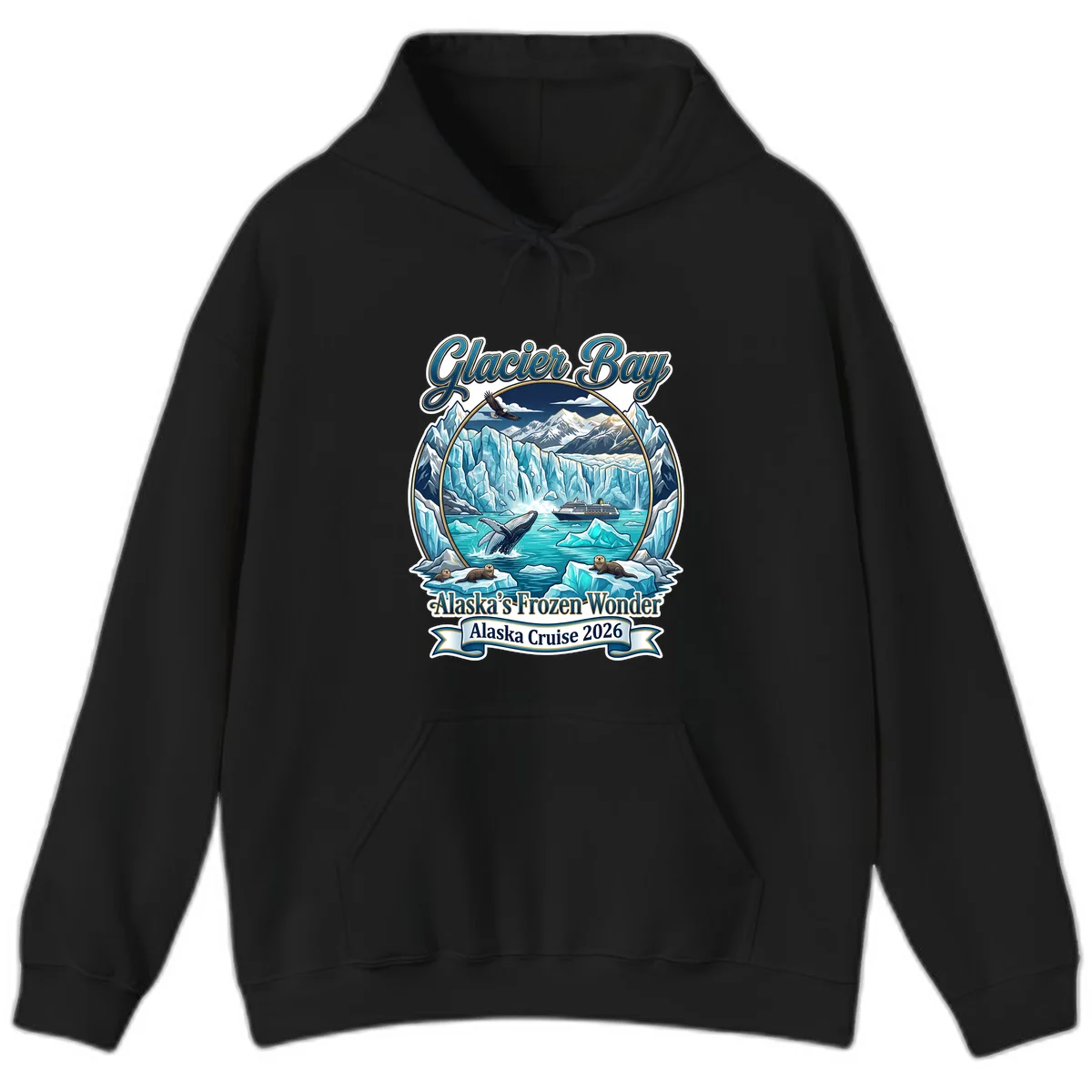 Glacier Bay Alaska's Frozen Wonder Hoodie in Black