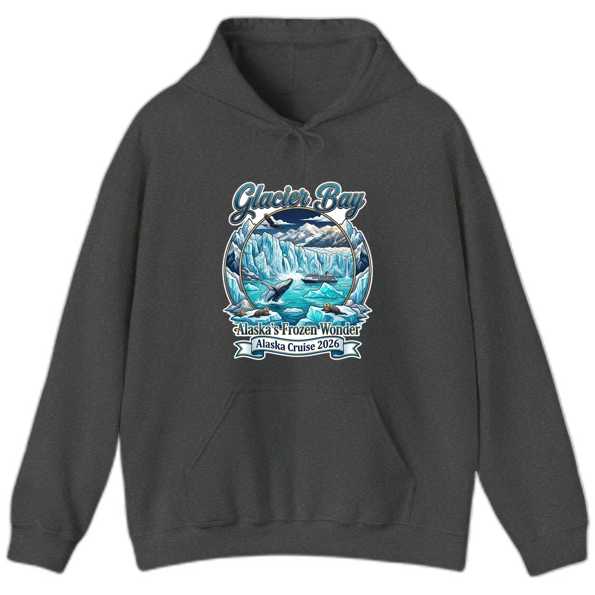 Glacier Bay Alaska's Frozen Wonder Hoodie in Dark Heather