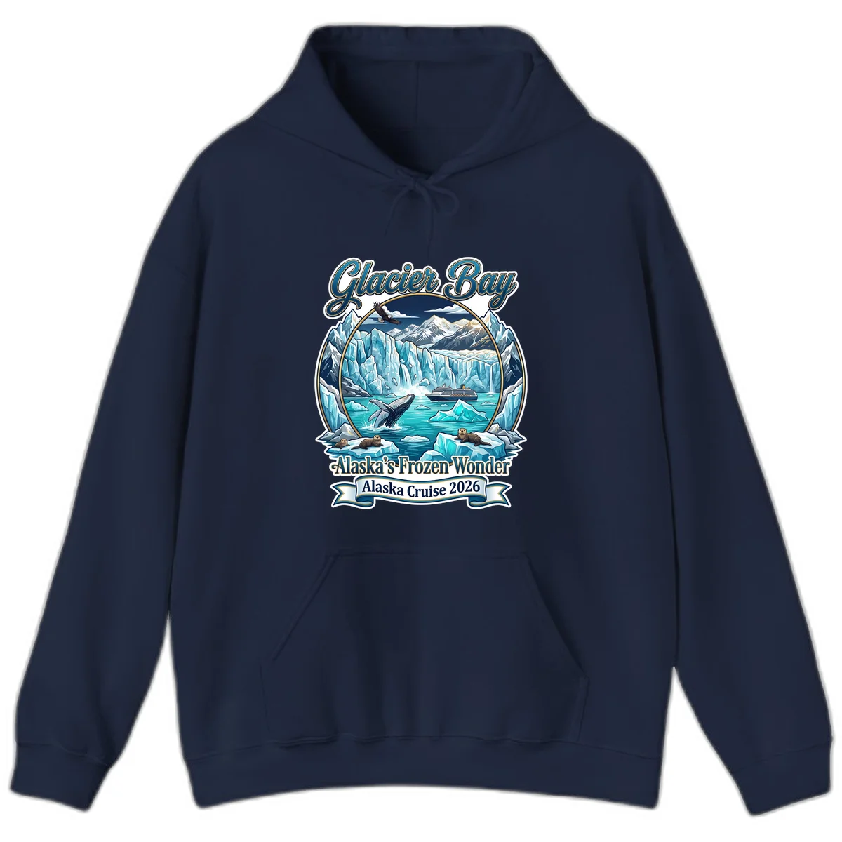 Glacier Bay Alaska's Frozen Wonder Hoodie in Navy