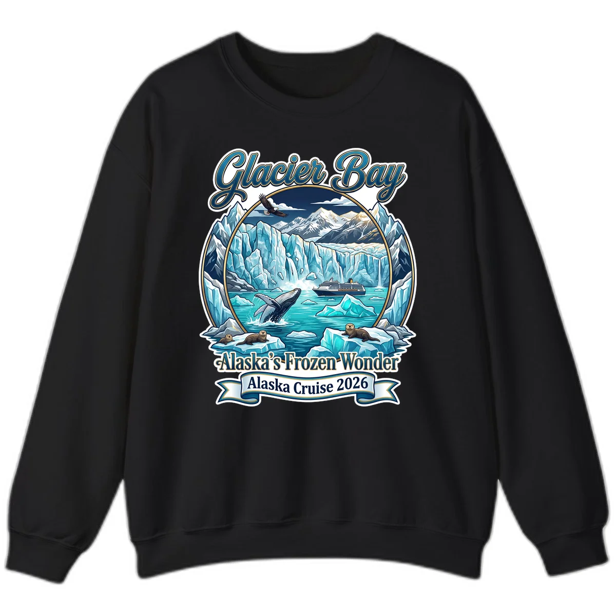 Glacier Bay Alaska's Frozen Wonder Crewneck Sweatshirt in Black