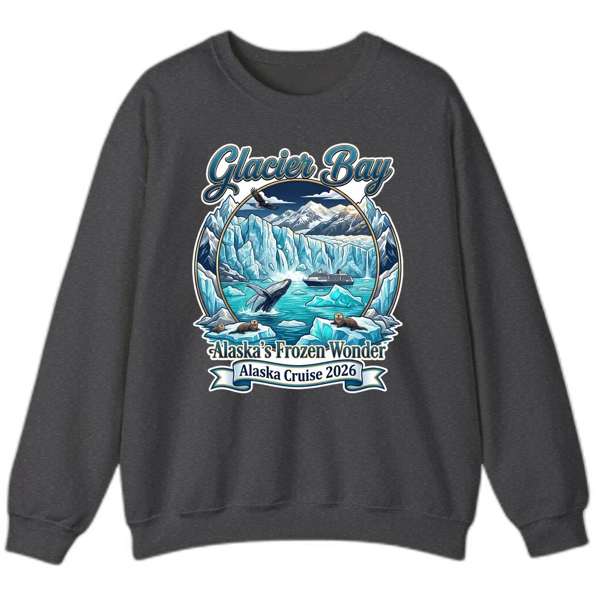 Glacier Bay Alaska's Frozen Wonder Crewneck Sweatshirt in Dark Heather