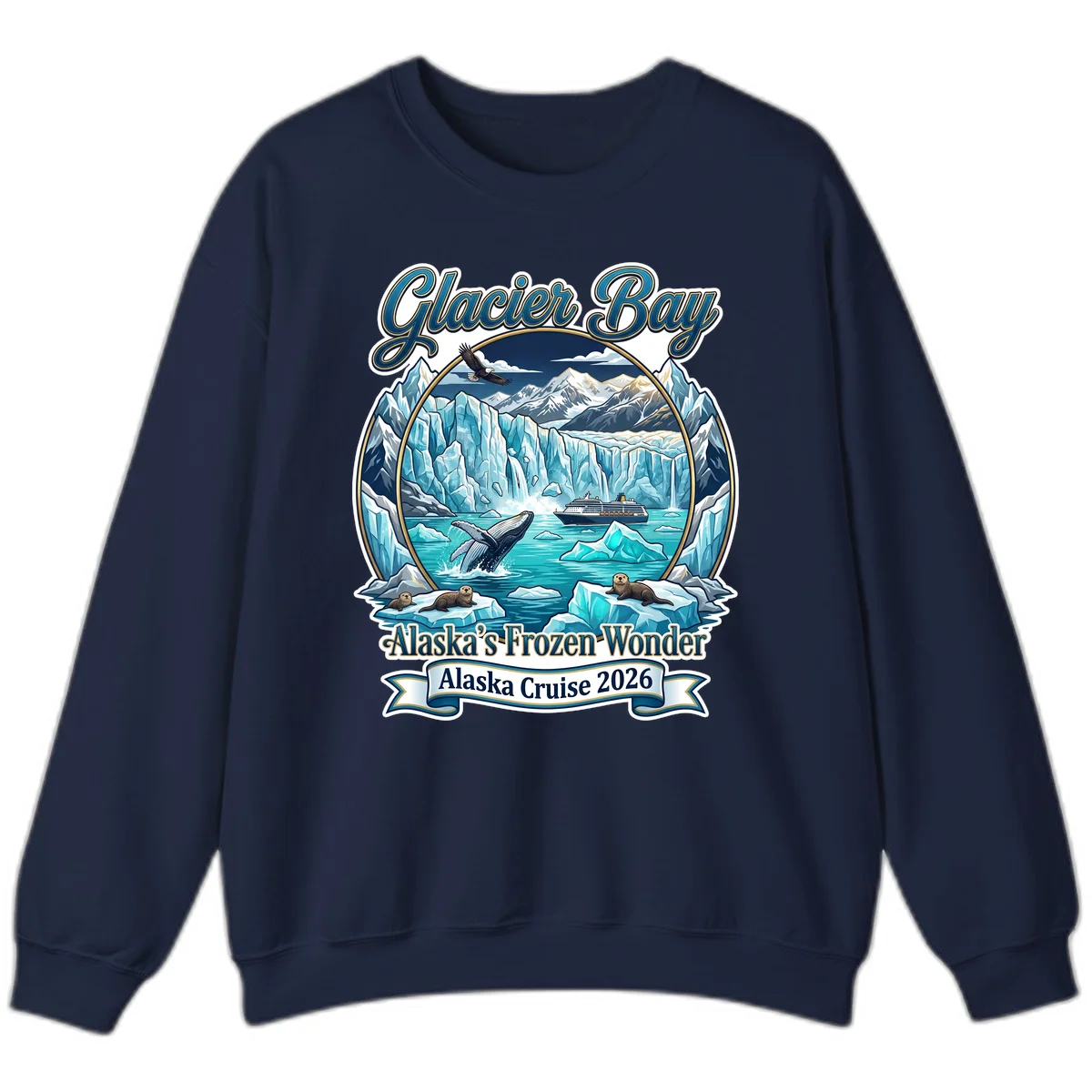 Glacier Bay Alaska's Frozen Wonder Crewneck Sweatshirt in Navy