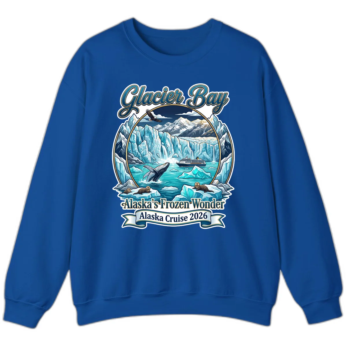 Glacier Bay Alaska's Frozen Wonder Crewneck Sweatshirt in Royal