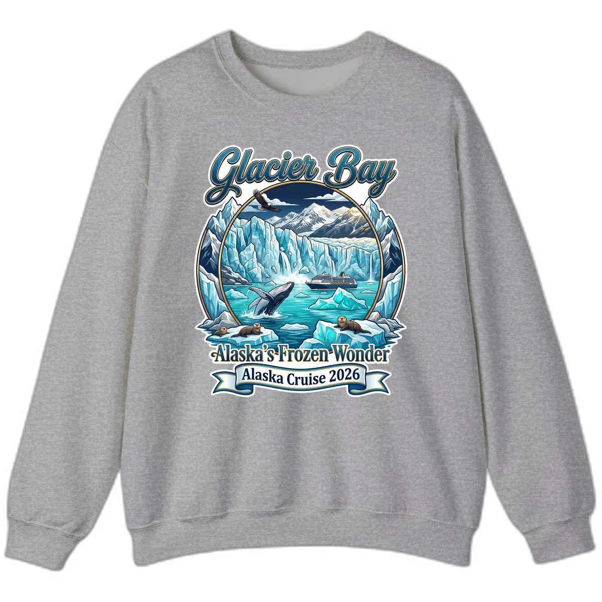 Glacier Bay Alaska's Frozen Wonder Crewneck Sweatshirt in Sport Grey