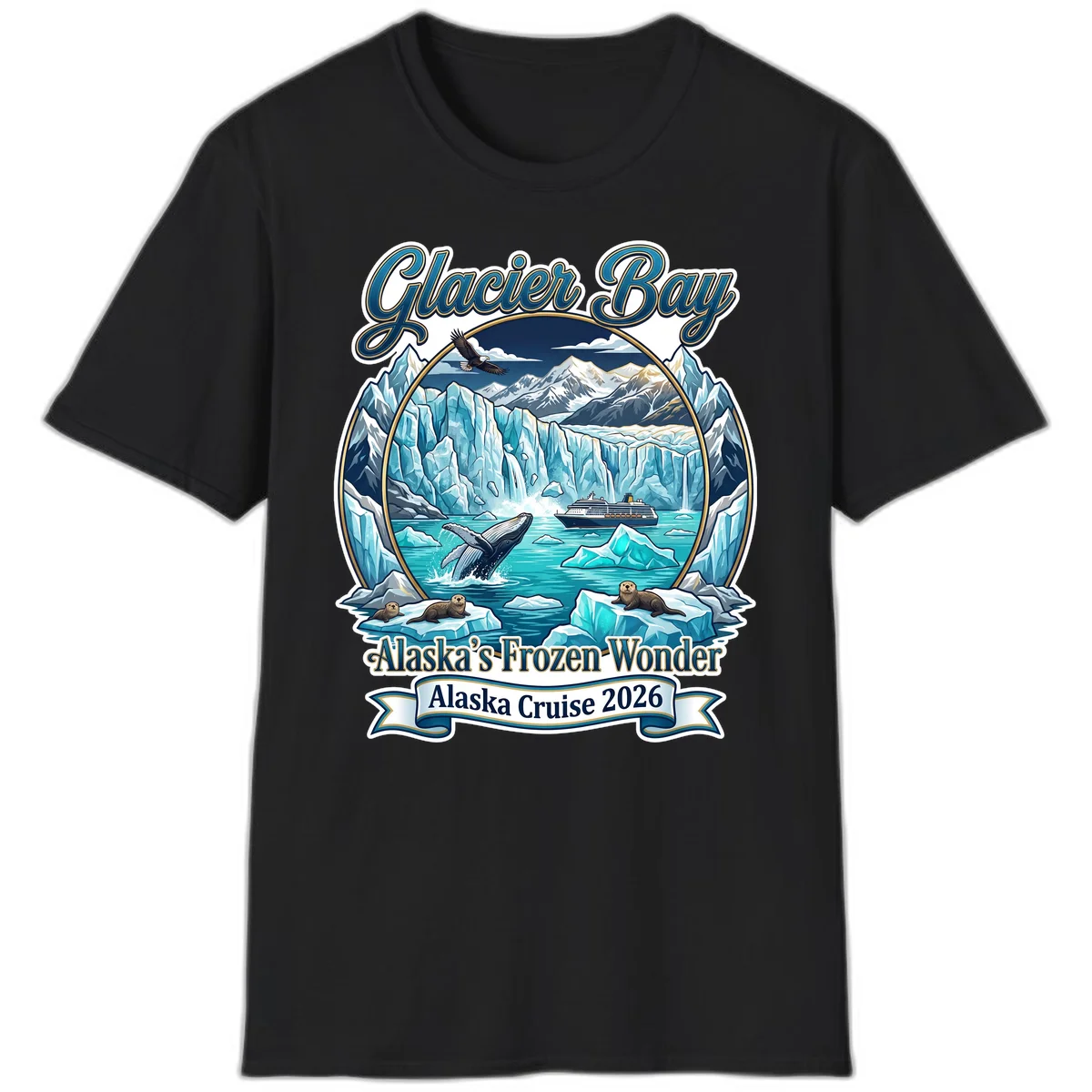 Glacier Bay Alaska's Frozen Wonder T-Shirt in Black