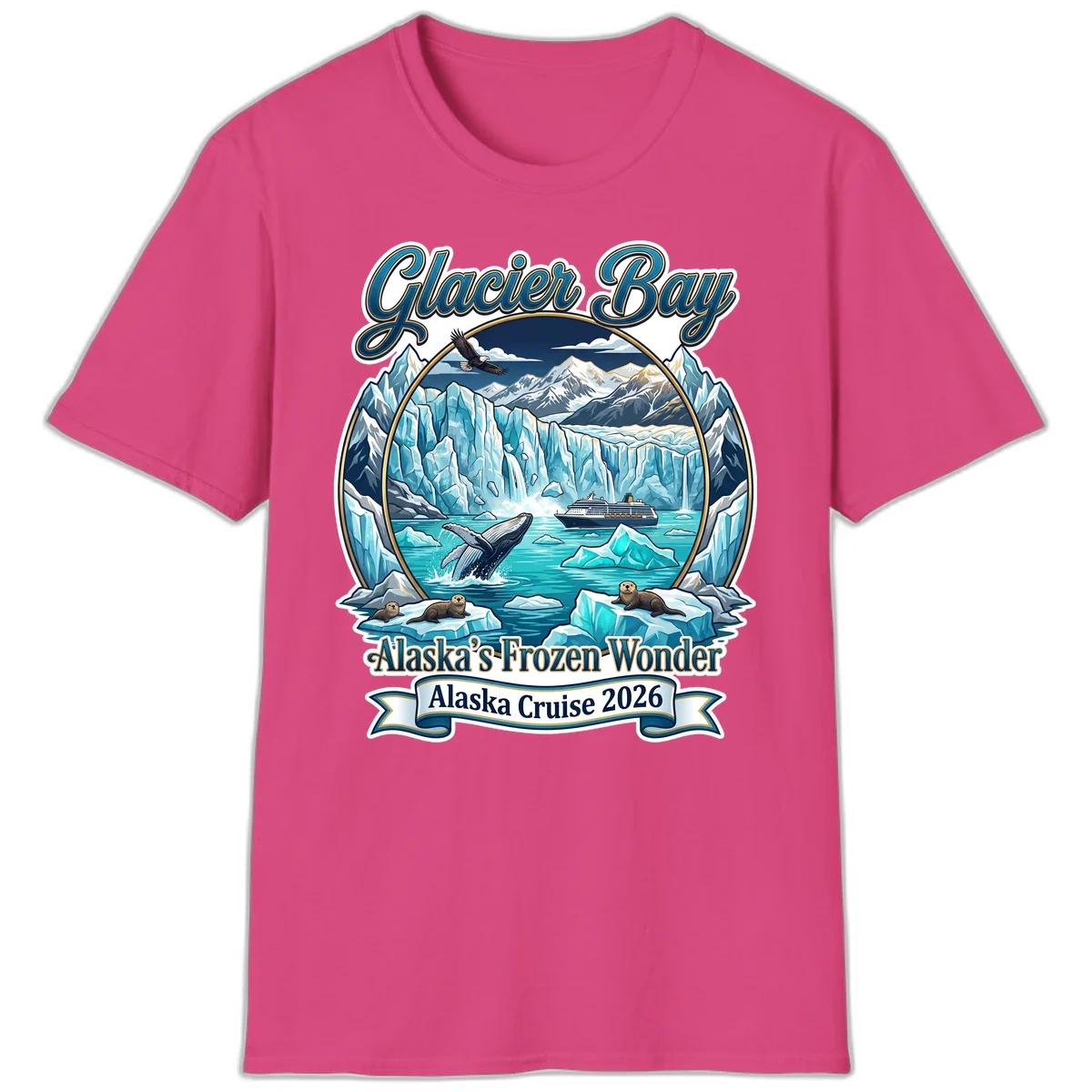 Glacier Bay Alaska's Frozen Wonder T-Shirt in Heliconia