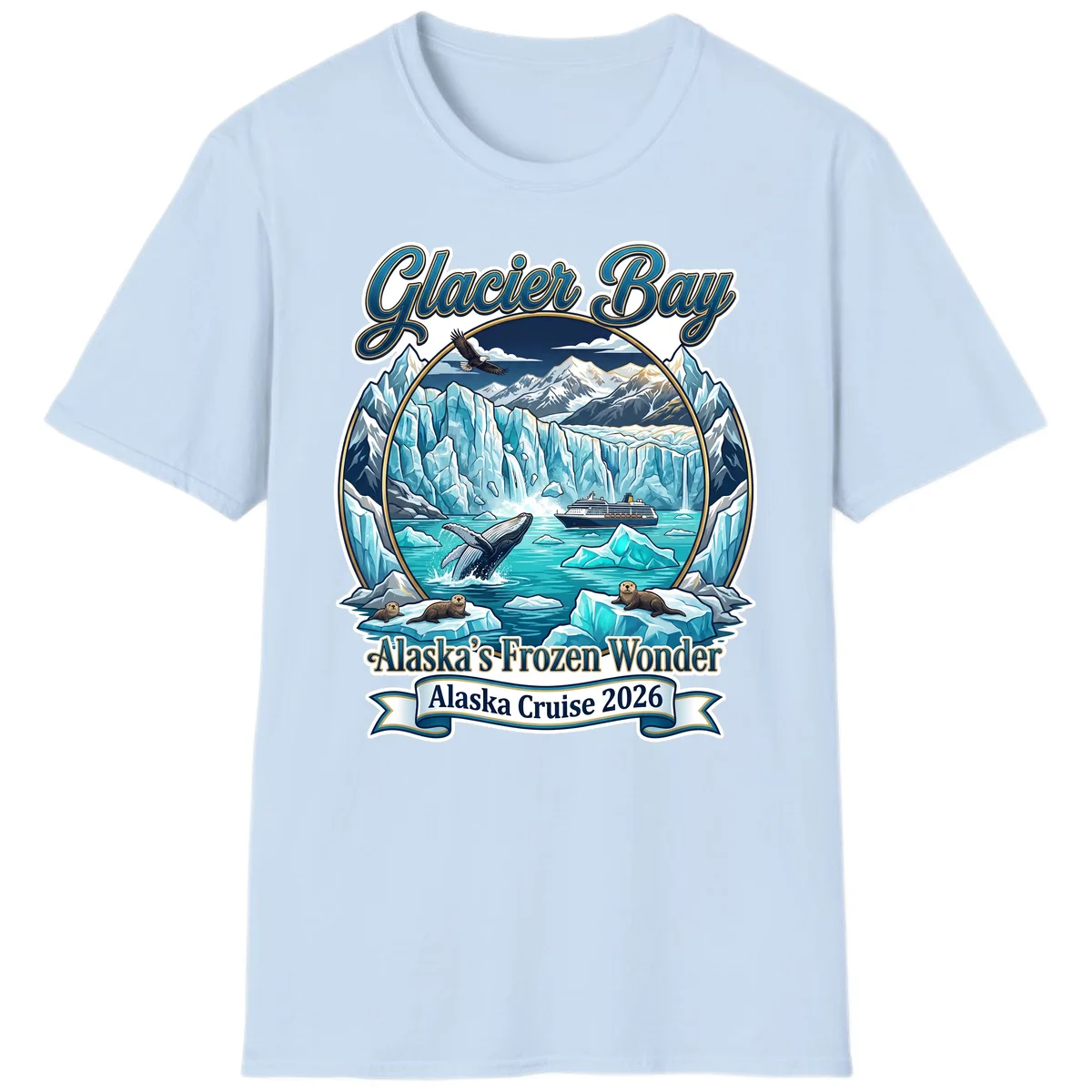 Glacier Bay Alaska's Frozen Wonder T-Shirt in Light Blue