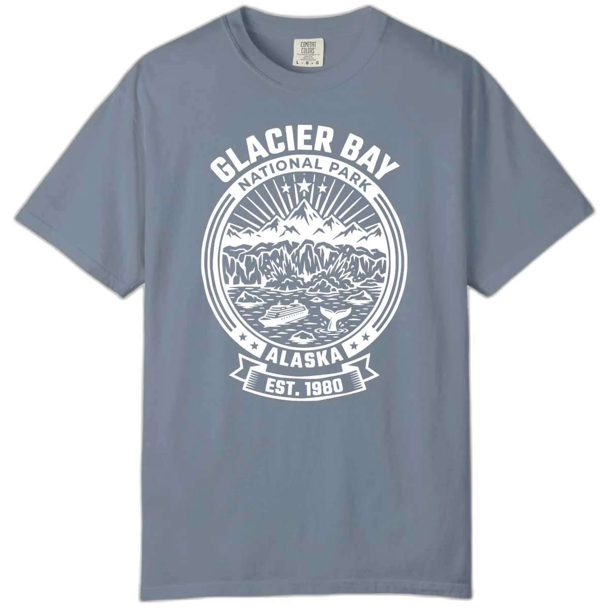 Glacier Bay National Park Comfort Color T-Shirt in Blue Jean
