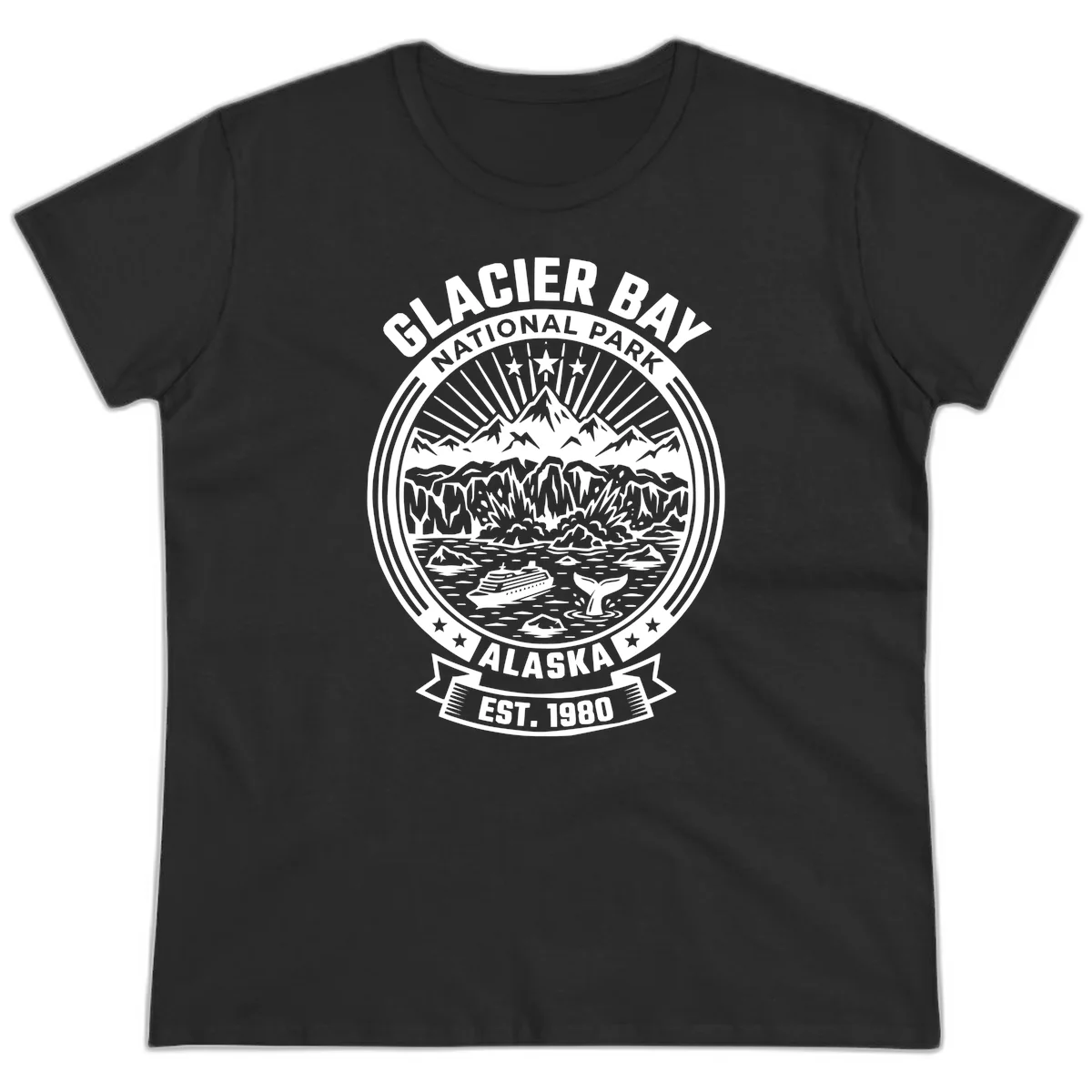 Glacier Bay National Park Alaska Ladies Tee in Black