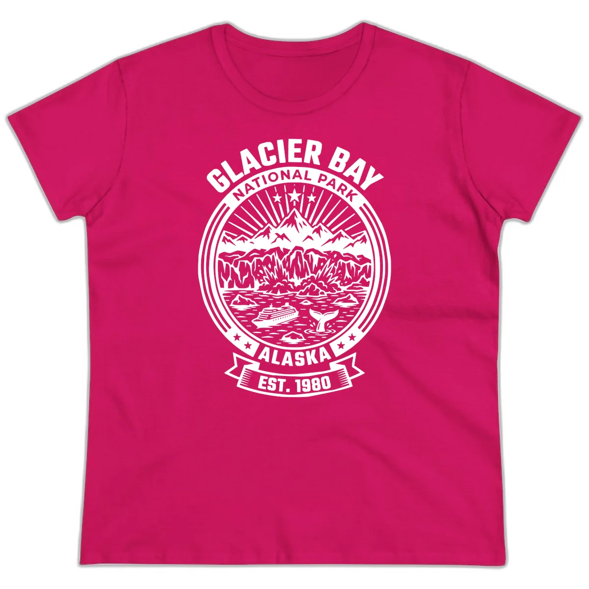 Glacier Bay National Park Alaska Ladies Tee in Heliconia