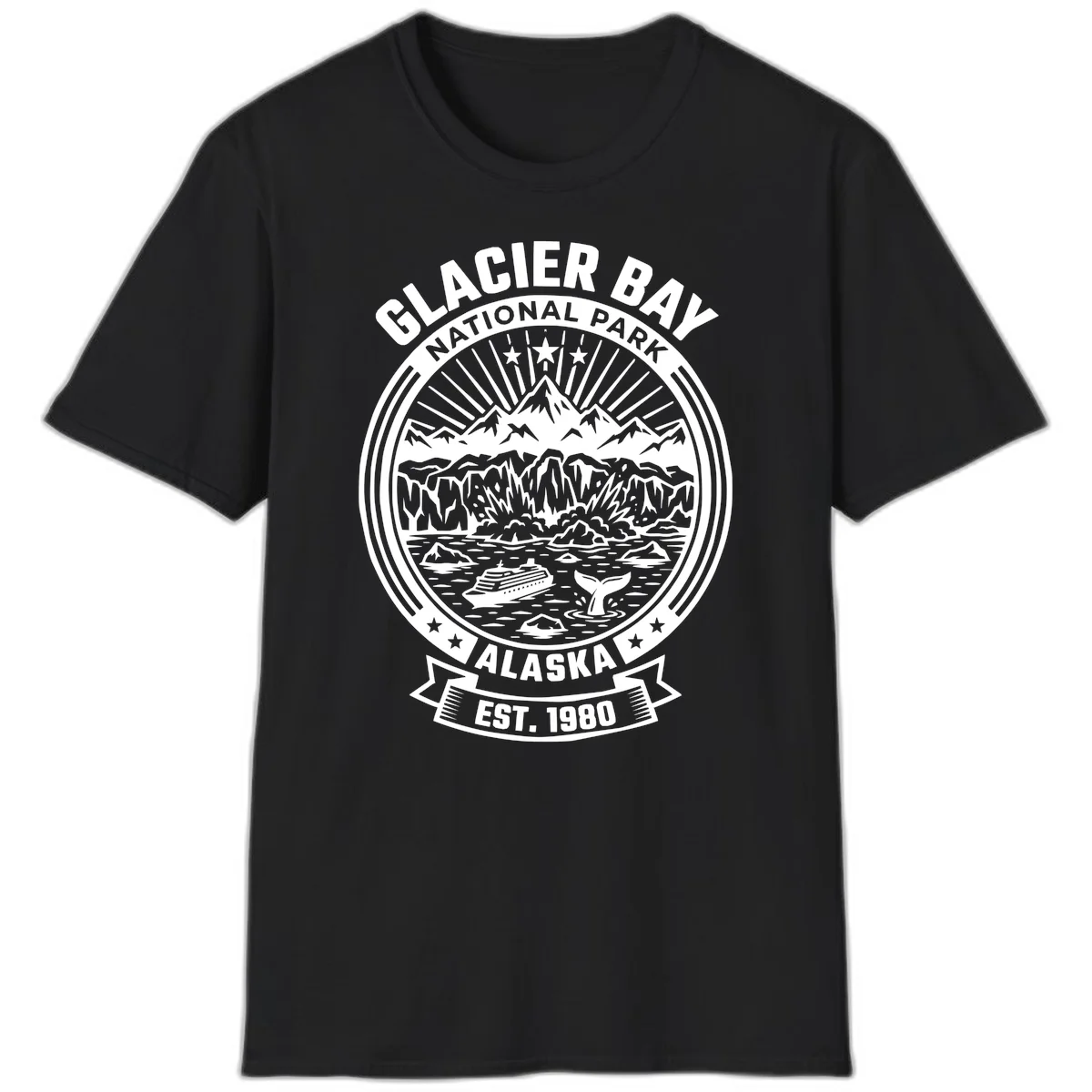 Glacier Bay National Park Alaska Badge T-Shirt in Black