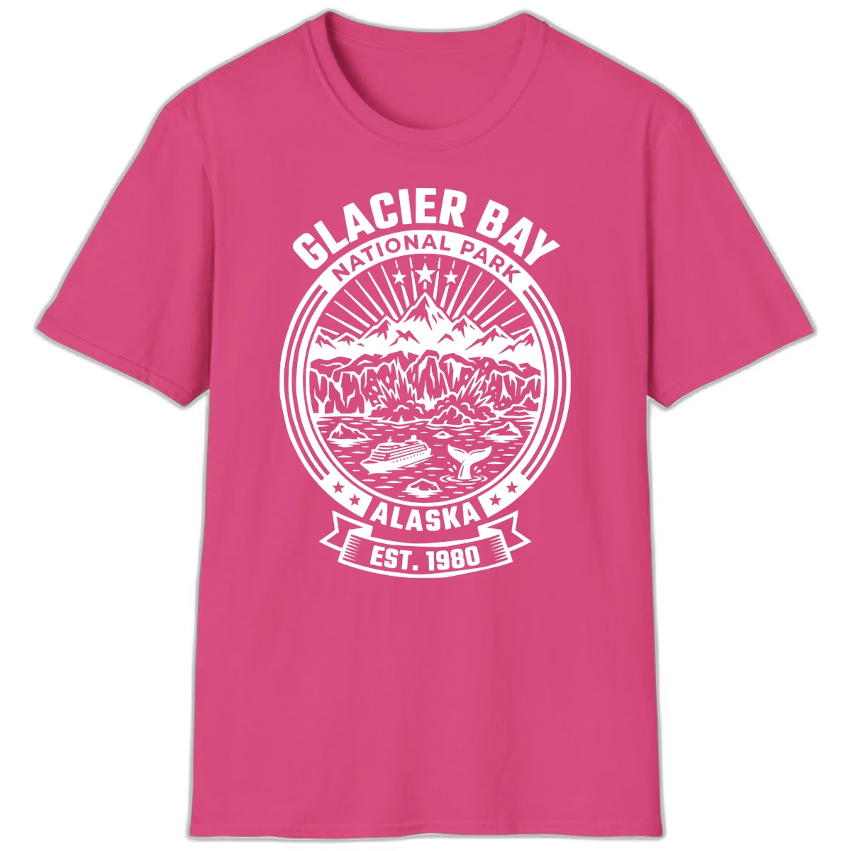 Glacier Bay National Park Alaska Badge T-Shirt in Heliconia