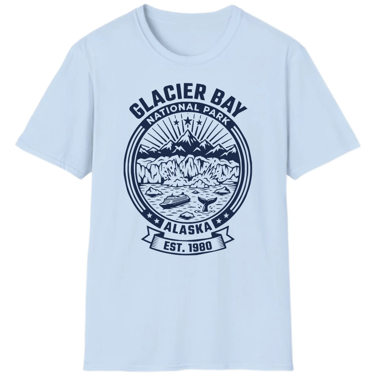 Glacier Bay National Park Alaska Badge T-Shirt in Light Blue