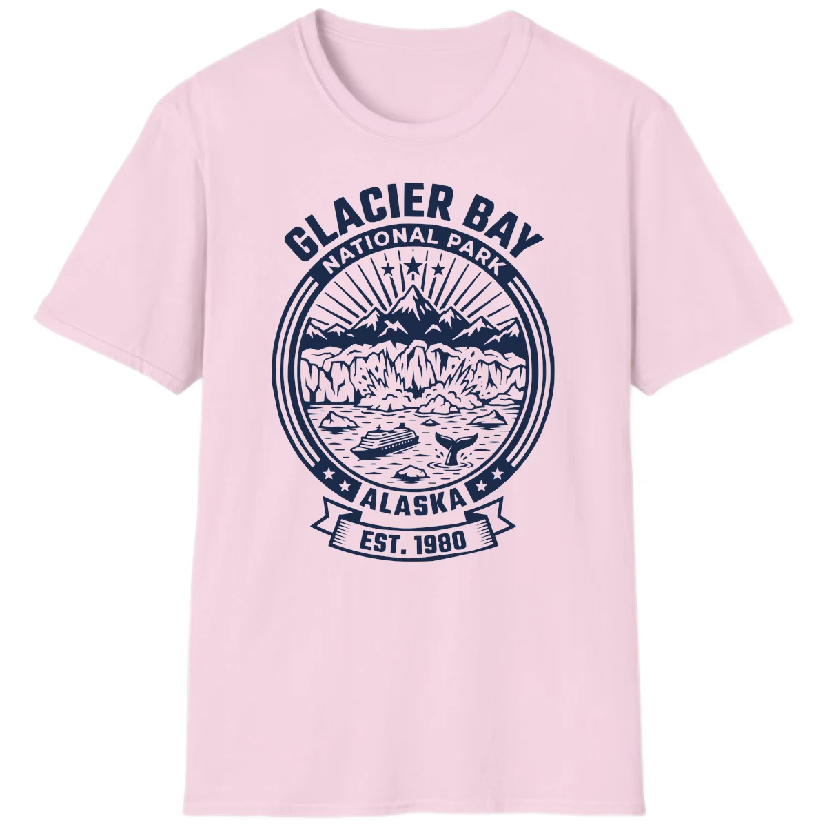 Glacier Bay National Park Alaska Badge T-Shirt in Light Pink