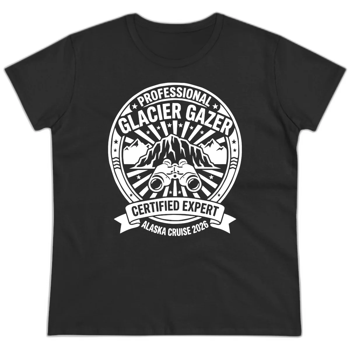 Professional Glacier Gazer Certified Expert Badge Ladies Tee in Black