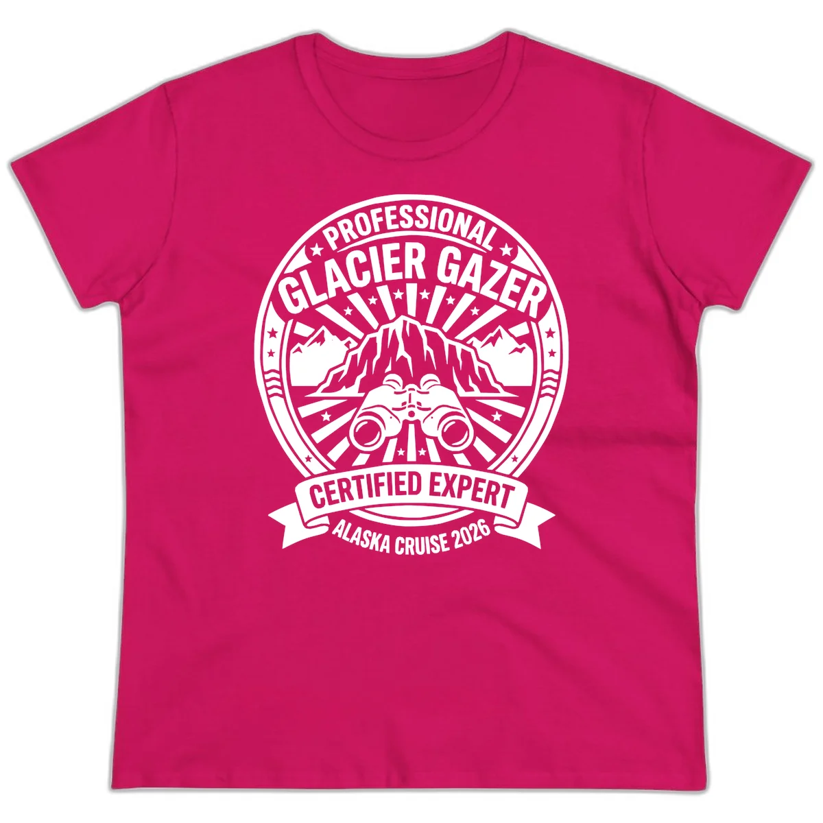 Professional Glacier Gazer Certified Expert Badge Ladies Tee in Heliconia