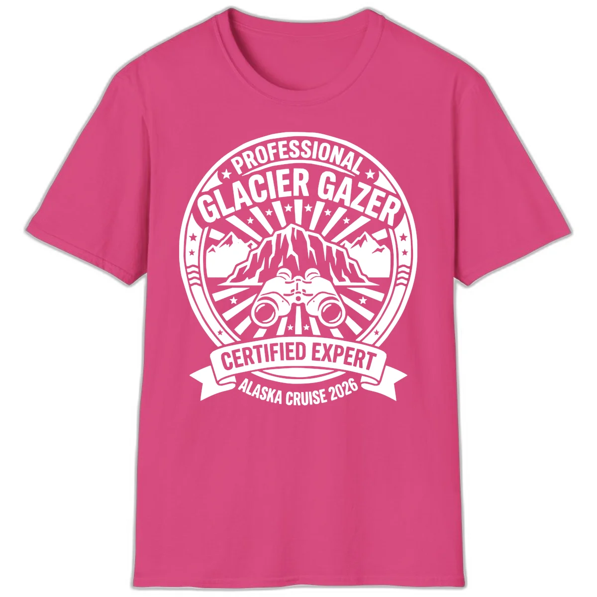 Professional Glacier Gazer Certified Expert Badge T-Shirt in Heliconia