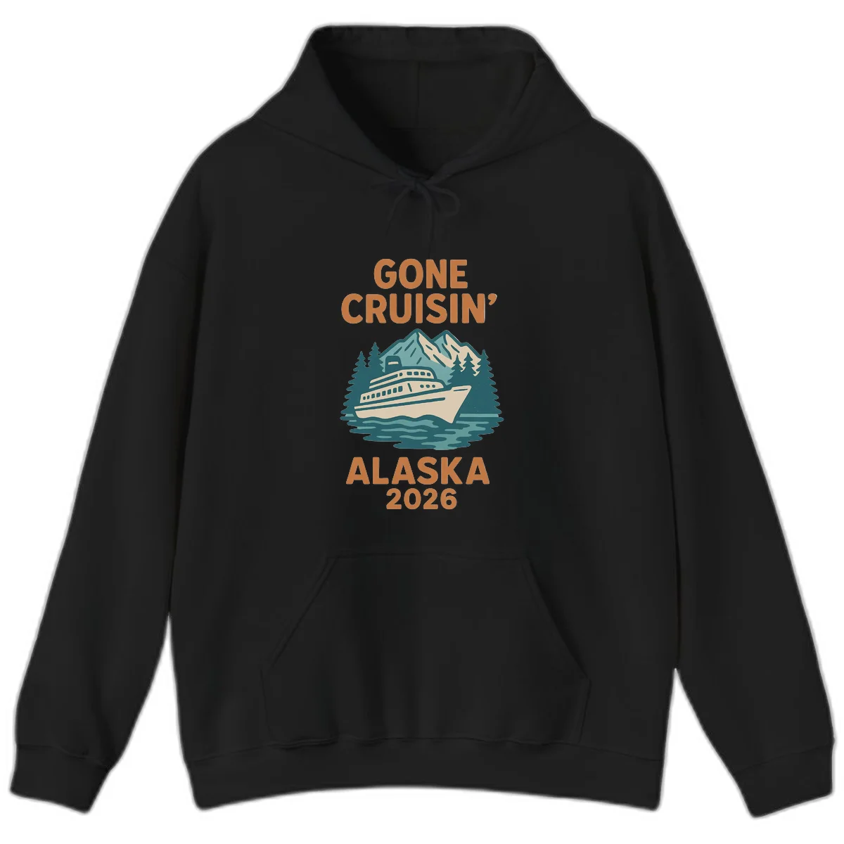 Gone Cruisin' Alaska 2026 Scenic Mountain Ship Hoodie in Black