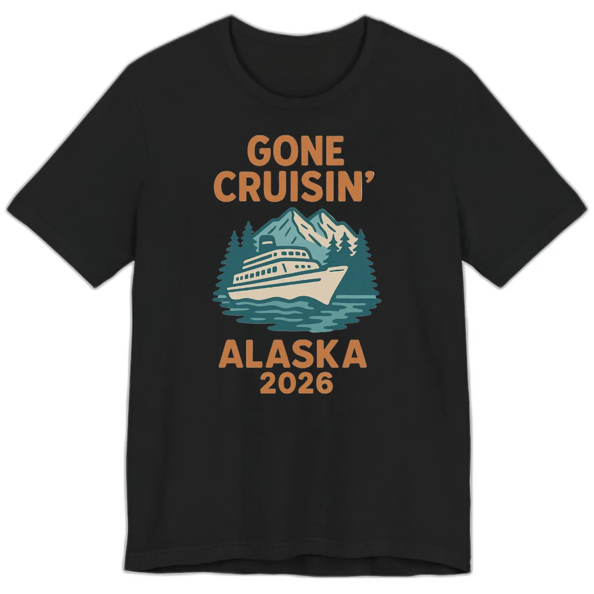 Gone Cruisin' Alaska 2026 Scenic Mountain Ship Premium T-Shirt in Black