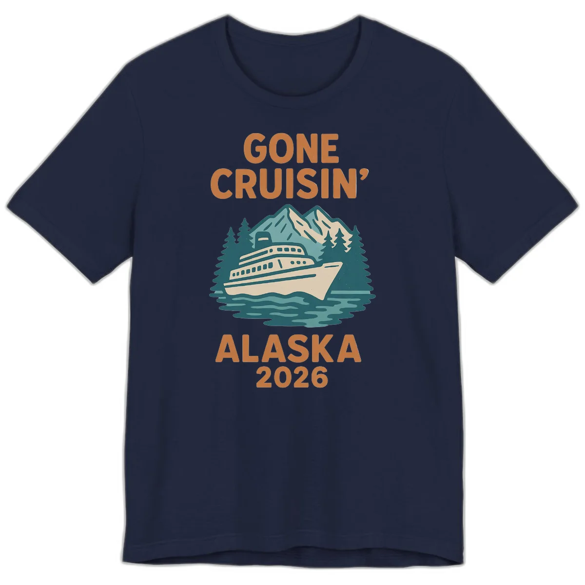 Gone Cruisin' Alaska 2026 Scenic Mountain Ship Premium T-Shirt in Navy