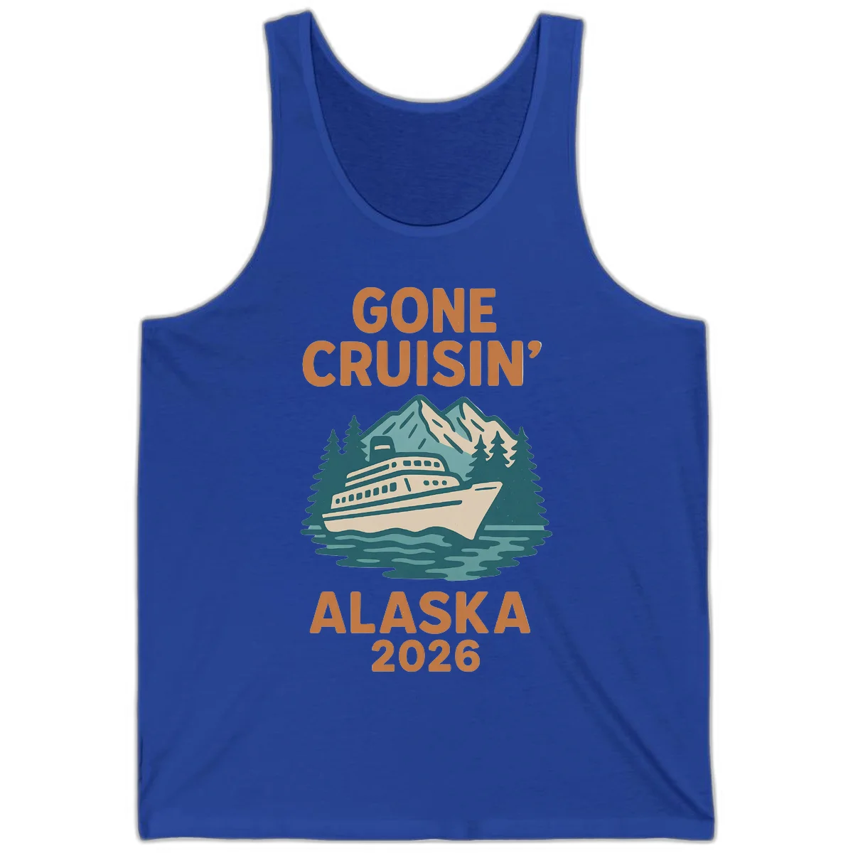 Gone Cruisin' Alaska 2026 Scenic Mountain Ship Tank Top in True Royal