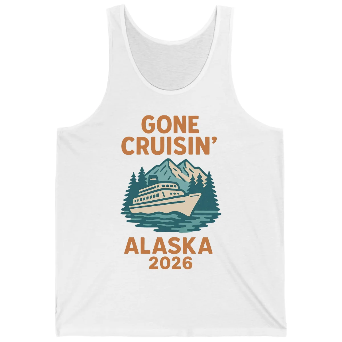 Gone Cruisin' Alaska 2026 Scenic Mountain Ship Tank Top in White