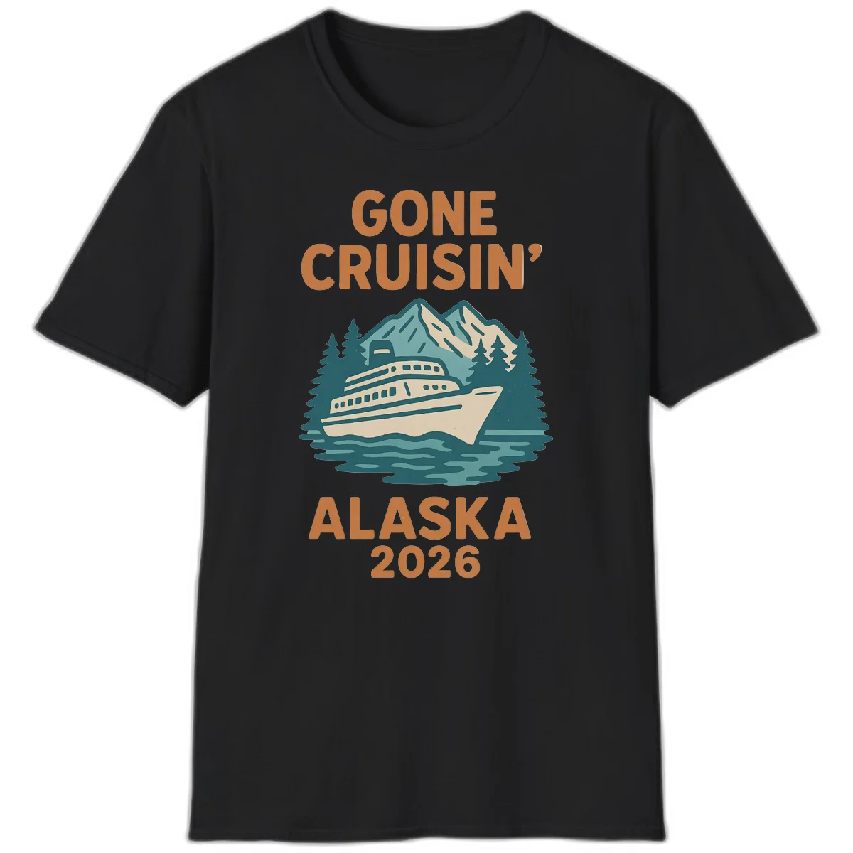 Gone Cruisin' Alaska 2026 Scenic Mountain Ship T-Shirt in Black