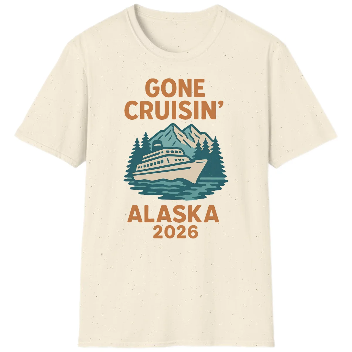 Gone Cruisin' Alaska 2026 Scenic Mountain Ship T-Shirt in Natural