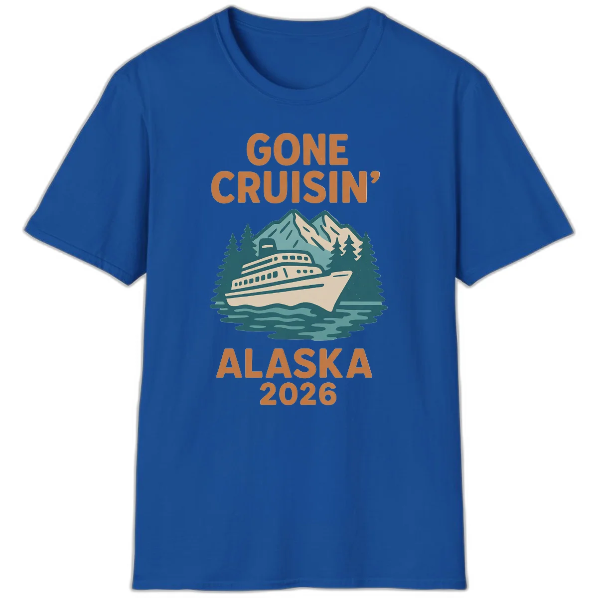 Gone Cruisin' Alaska 2026 Scenic Mountain Ship T-Shirt in Royal