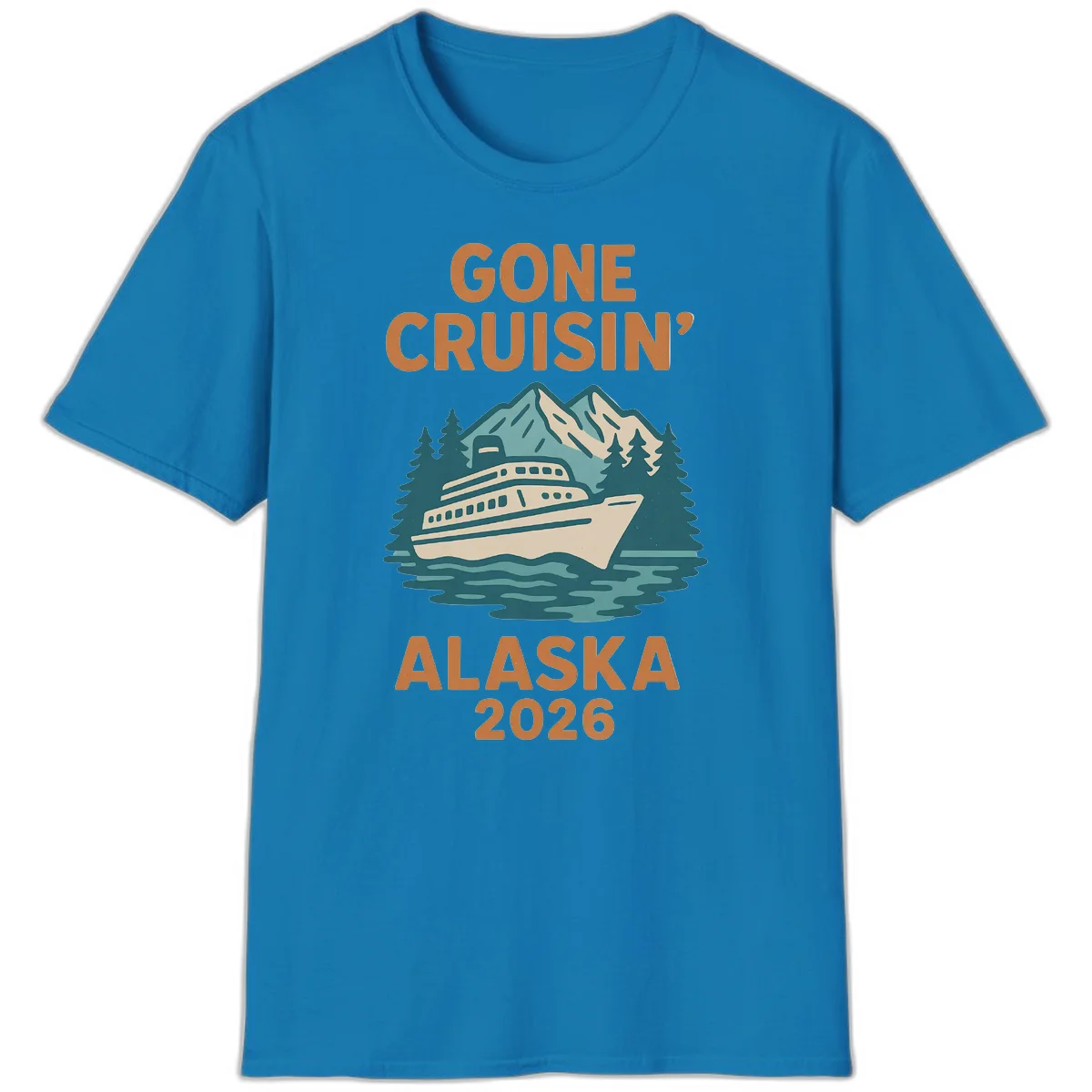 Gone Cruisin' Alaska 2026 Scenic Mountain Ship T-Shirt in Sapphire