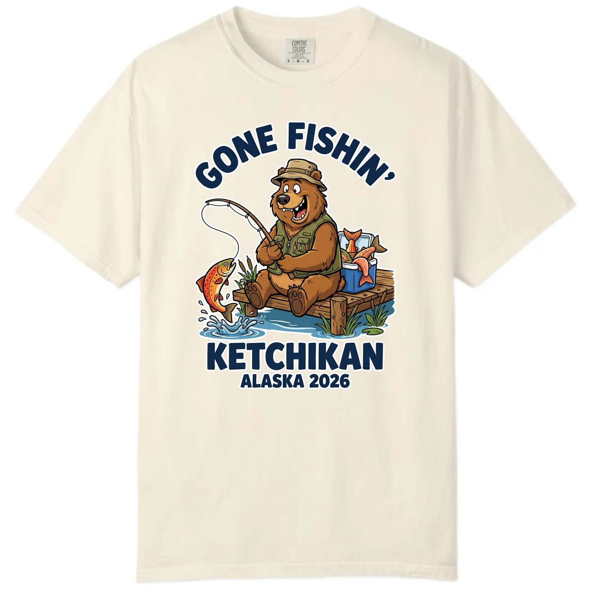 Gone Fishin' Ketchikan Alaska Bear Fishing Adventure Comfort Color T-Shirt in Ivory