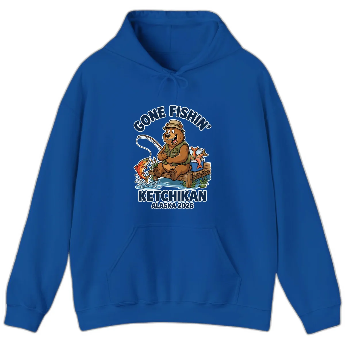 Gone Fishin' Ketchikan Alaska Bear Fishing Adventure Hoodie in Royal