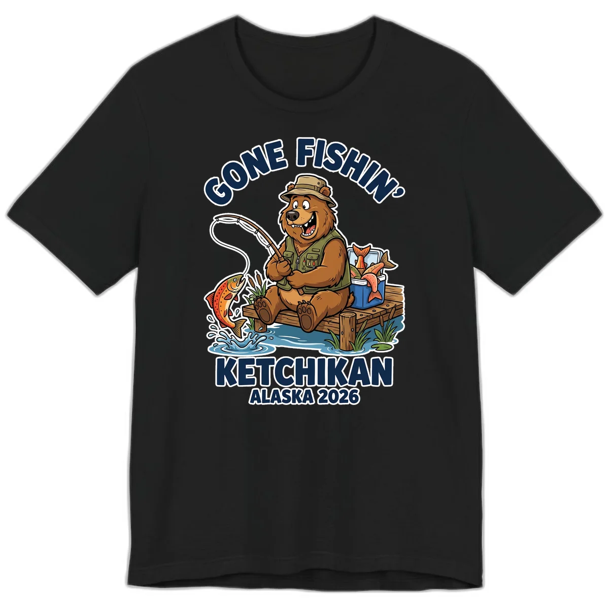 Gone Fishin' Ketchikan Alaska Bear Fishing Adventure Premium T-Shirt in Black