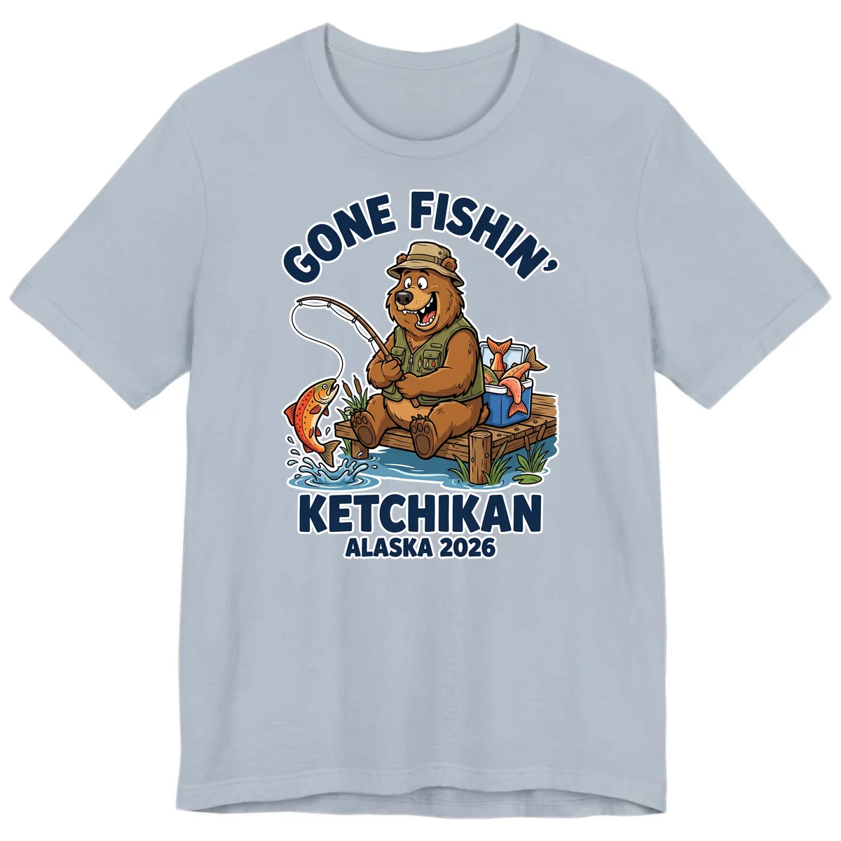 Gone Fishin' Ketchikan Alaska Bear Fishing Adventure Premium T-Shirt in Light Blue