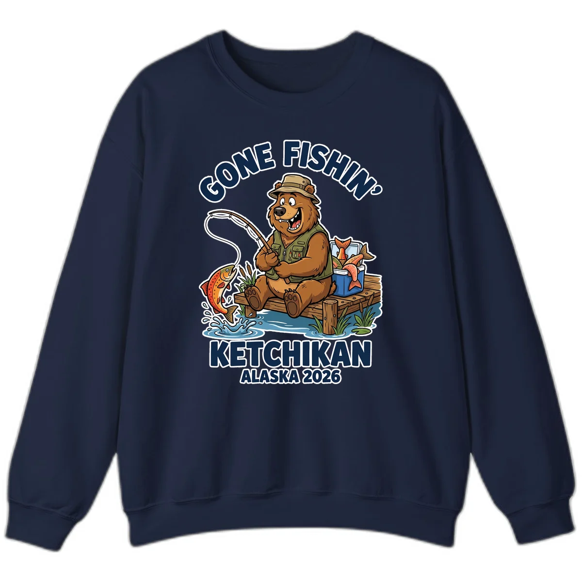 Gone Fishin' Ketchikan Alaska Bear Fishing Adventure Sweatshirt in Navy