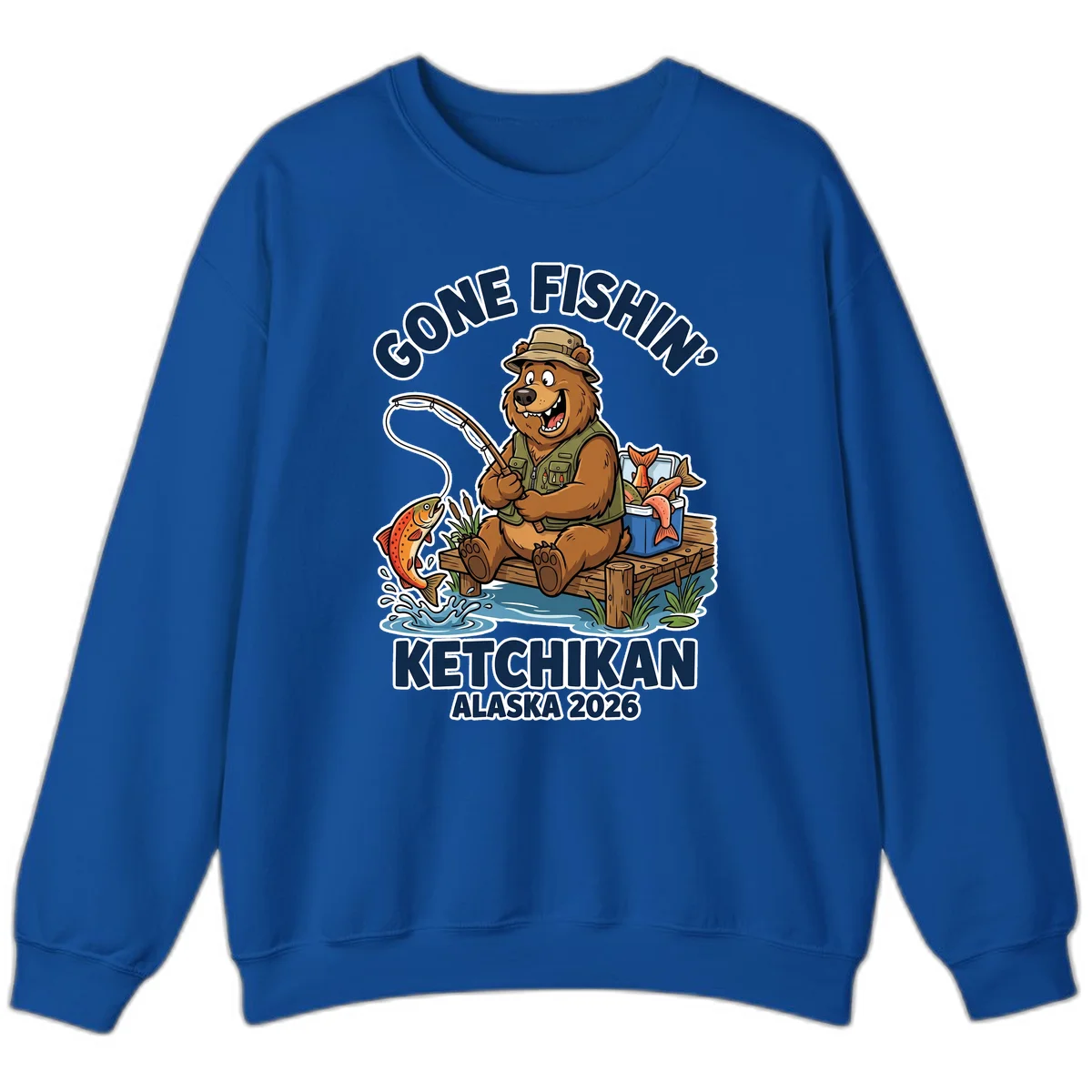 Gone Fishin' Ketchikan Alaska Bear Fishing Adventure Sweatshirt in Royal