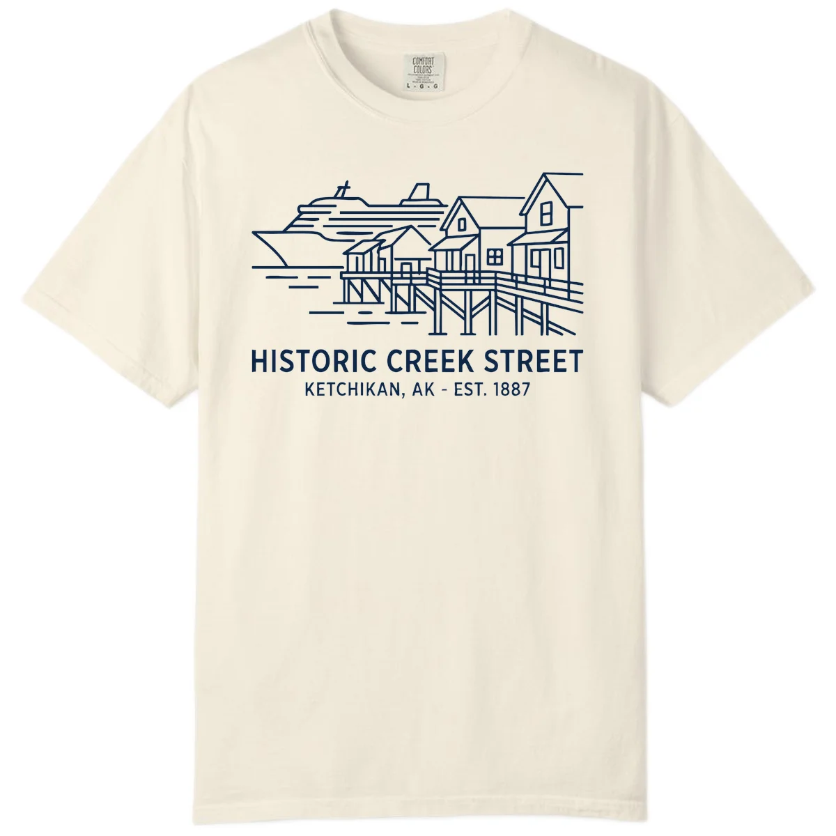 Historic Creek Street Ketchikan Alaska Comfort Color Tee in Ivory