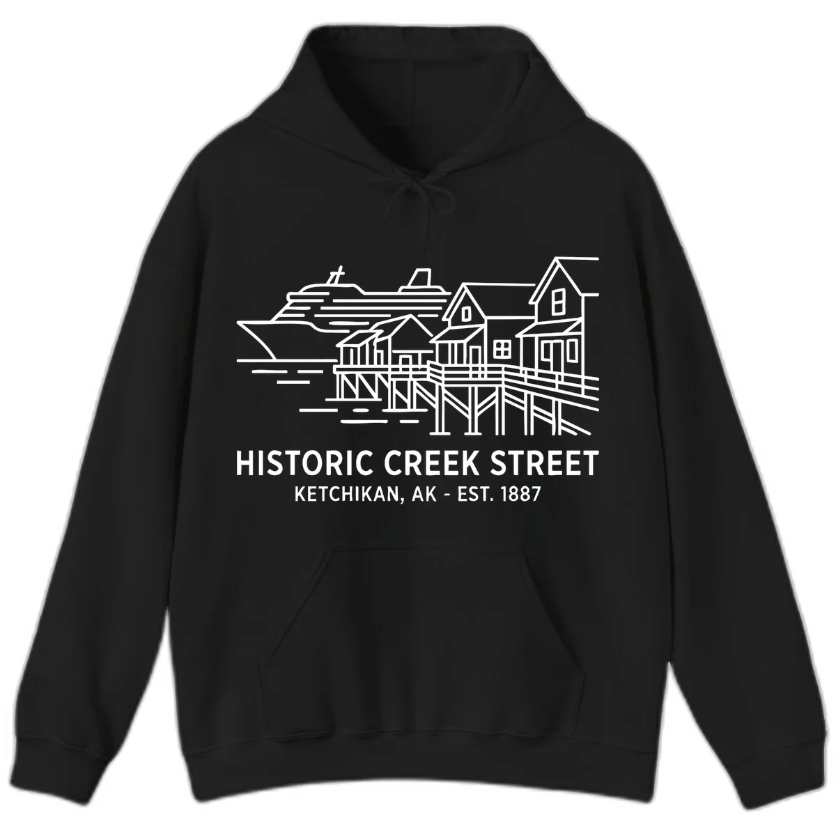 Historic Creek Street Ketchikan Alaska Hoodie in Black