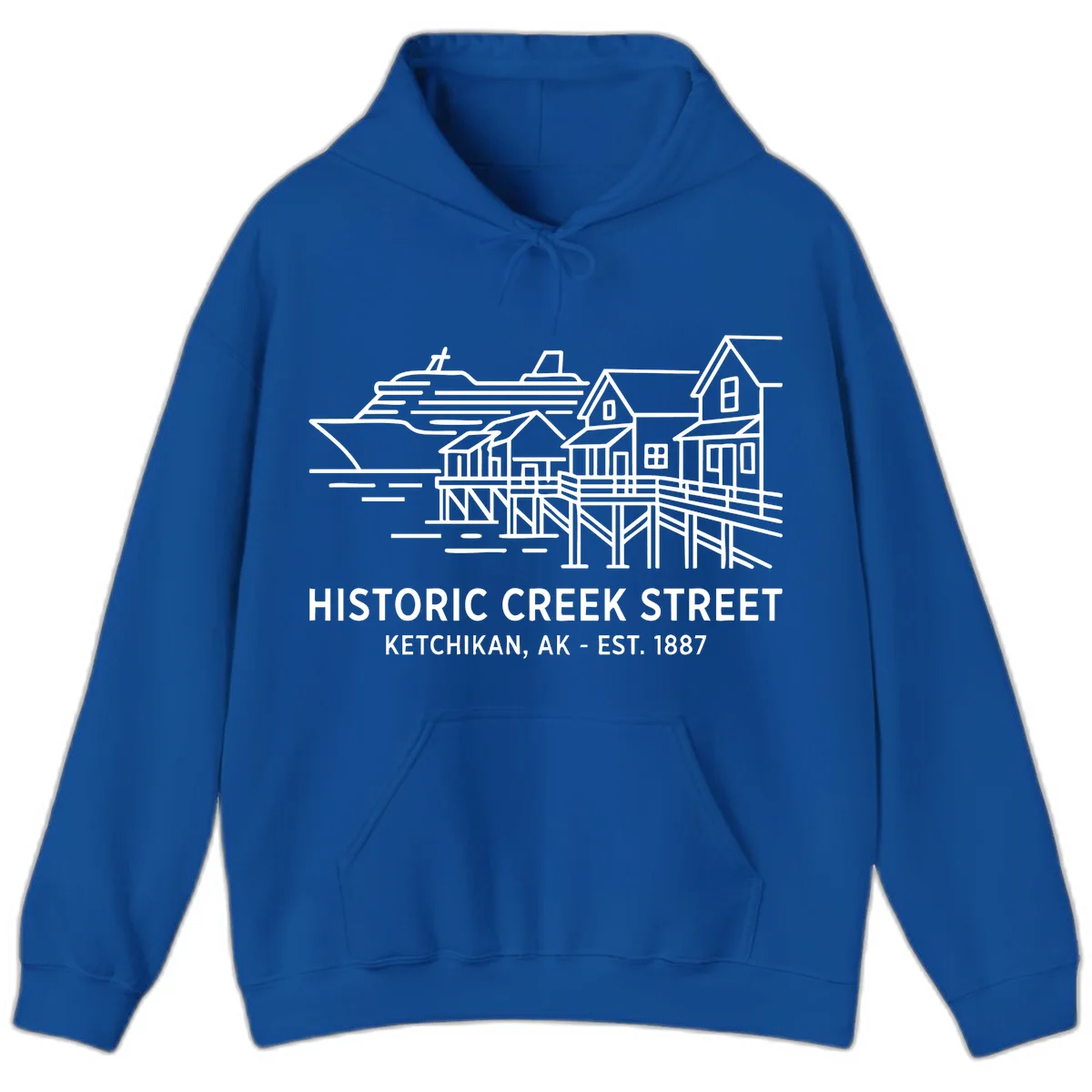 Historic Creek Street Ketchikan Alaska Hoodie in Royal