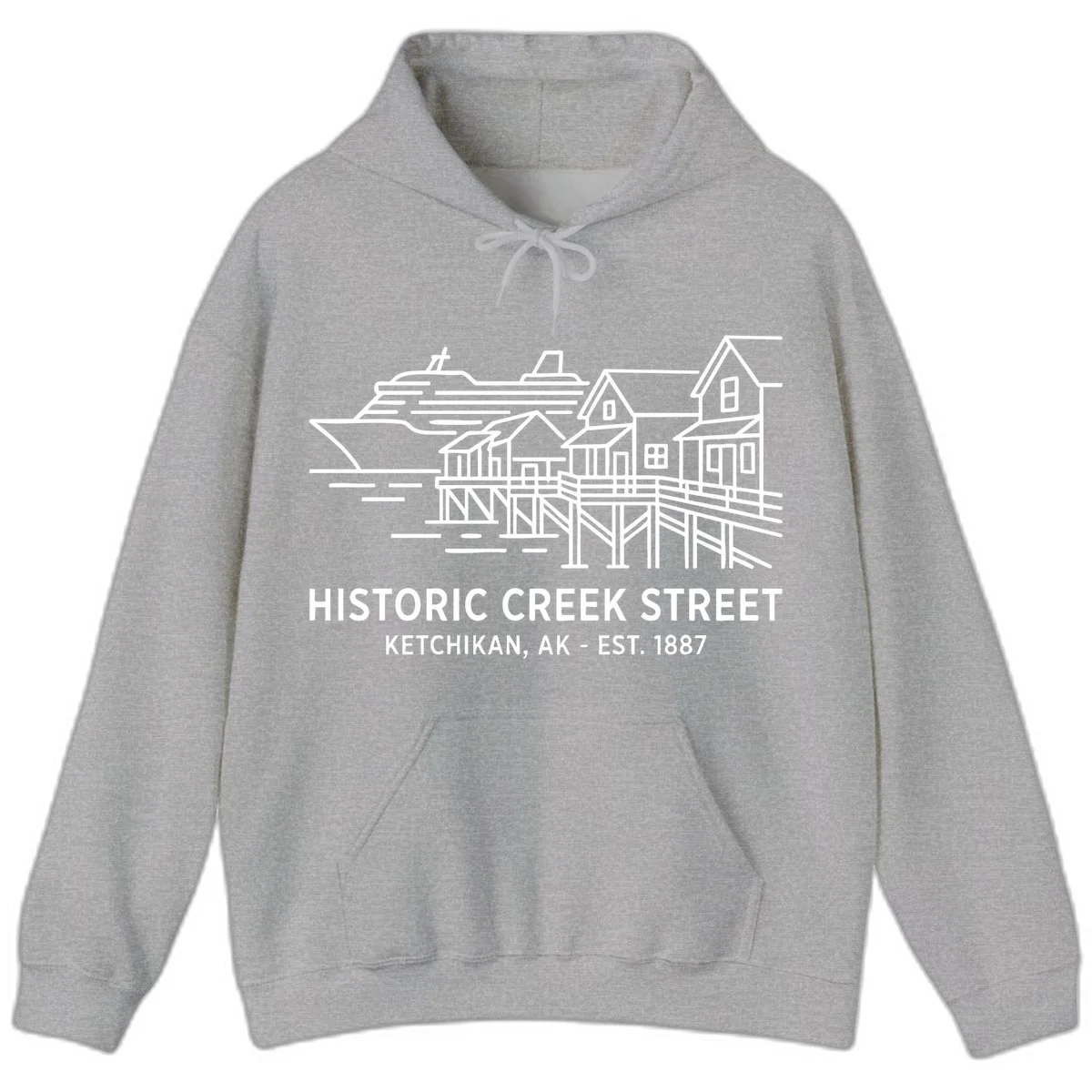 Historic Creek Street Ketchikan Alaska Hoodie in Sport Grey