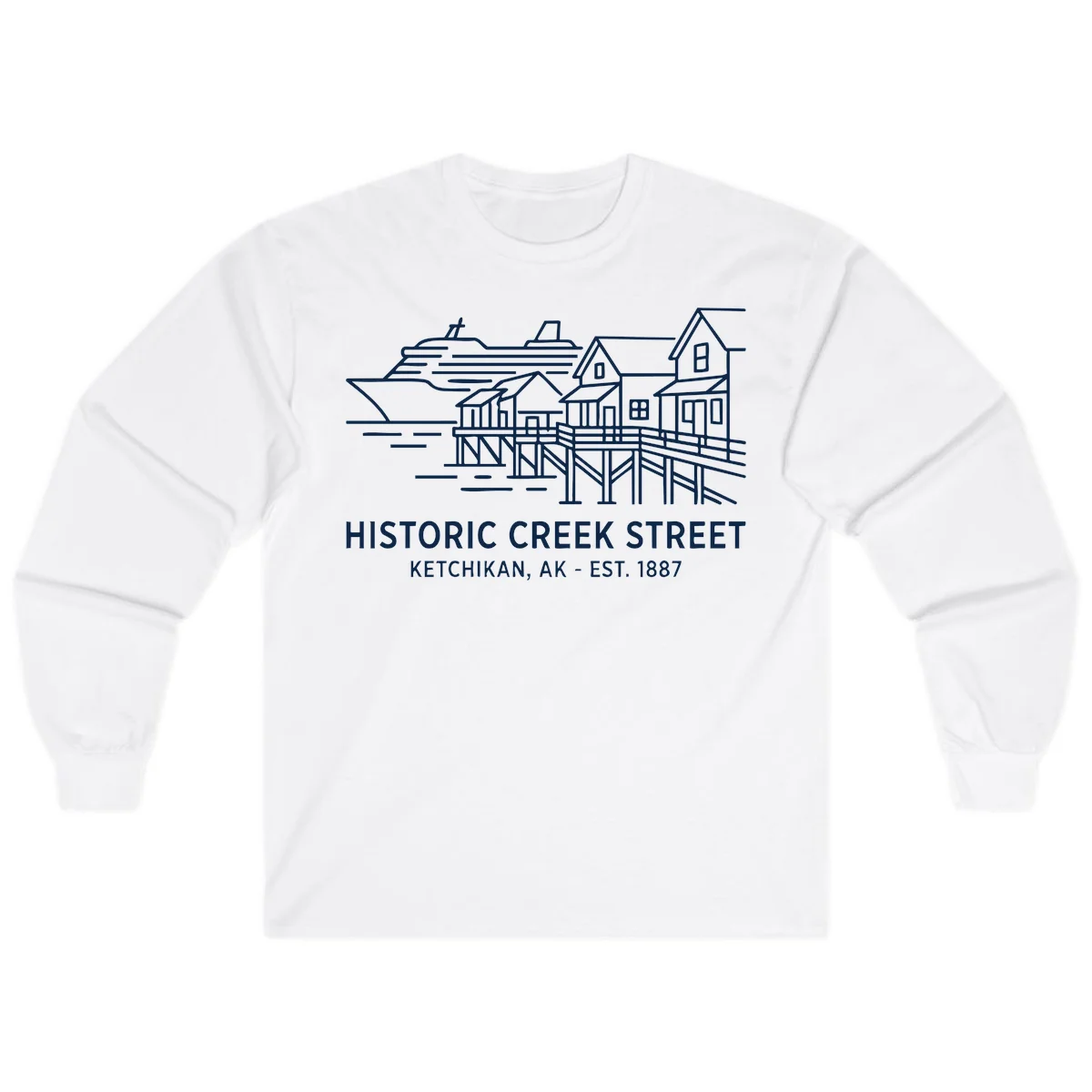 Historic Creek Street Ketchikan Alaska Long Sleeve Tee in White